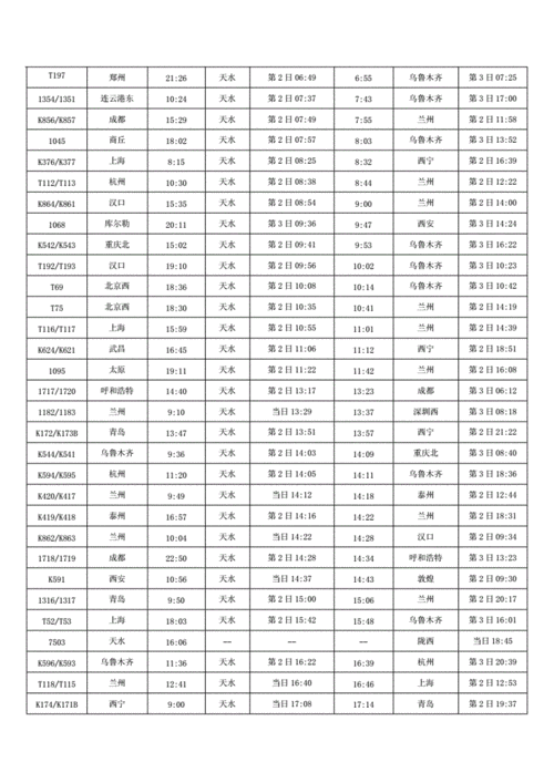 天水列车时刻表